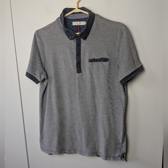 CELIO Polo Men Shirt Size Large (Run Smaller) Navy Blue And White Colors - Picture 2 of 8